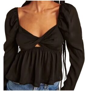 Abercrombie Fitch Black Chiffon‎ Peasant Babydoll Top L Sheer Maiden Boho Party